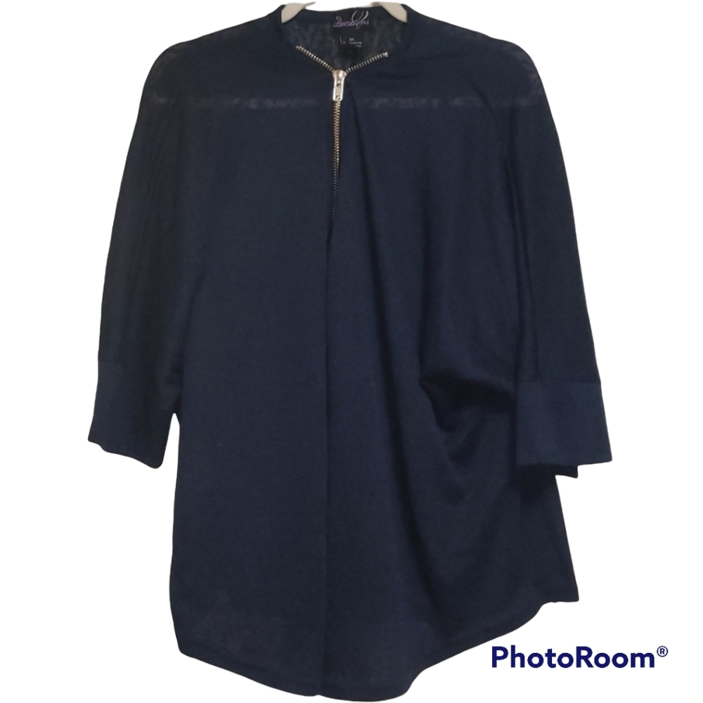 Questions Sheer Zipper Top Blouse with 3/4 Sleeves sz 3X